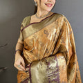 Mustard Gold Maroon Kanjivaram Silk Saree Traditional Zari Woven Saree