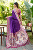 Purple Silk Saree Pink Border Multicolor Peacock Zari Weaving Work