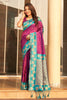  Magenta Silk Saree with Teal Green Contrast Border Floral Zari Work 