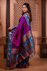 Magenta Paithani Silk Saree with Contrast Teal Blue Zari Border