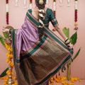 Lavender Silk Saree Dark Green Woven Border Traditional Design