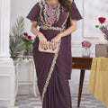 Elegant Plum Purple Designer Saree with Floral Embroidered Blouse