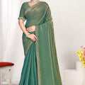 Olive Green Silk Saree with Rich Golden Zari Border Designer Saree