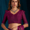 Wine Purple Satin Silk Saree with Metallic Zari Designer Party Wear