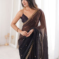 Black Organza Saree Golden Butti Work Embroidered Border