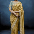 Luxury Mustard Gold Embroidered Saree with Designer Blouse