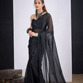 Black Organza Silk Saree with Floral Embroidery Designer Saree
