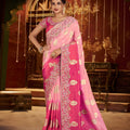 Rani Pink Blush Pink Embroidered Silk Blend Saree with Designer Blouse