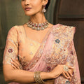 Pink Designer Embroidered Silk Saree with Floral Work Wedding Wear