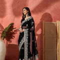 Black Embroidered Georgette Saree with Designer Border Party Wear Saree