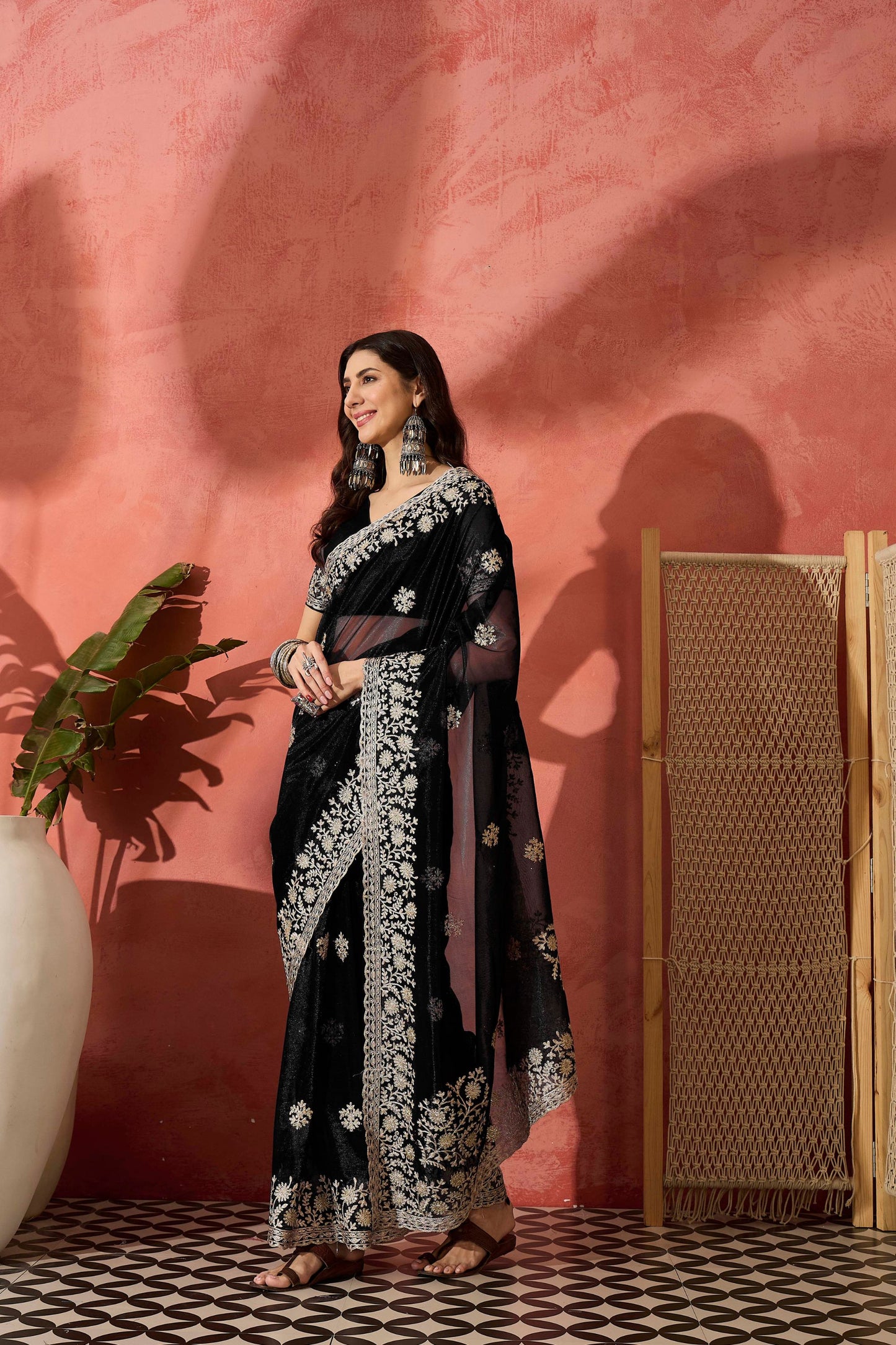 Black Embroidered Georgette Saree with Designer Border Party Wear Saree