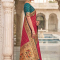 Rani Pink Paithani Silk Saree Rich Zari Floral Border Peacock Pallu