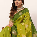 Olive Green Banarasi Silk Saree Gold Zari Motifs Rich Woven Pallu