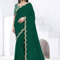 Green Georgette Saree with Gold Embroidered Border Designer Blouse