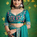 Teal Green Bandhani Saree and Designer Blouse Festive Wear