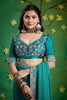Teal Green Bandhani Saree and Designer Blouse Festive Wear