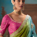 Multicolor Ombre Embroidered Silk Saree Festive Wear