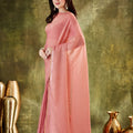 Peach Pink Organza Ready To Wear Saree Designer Sequins Lace Border