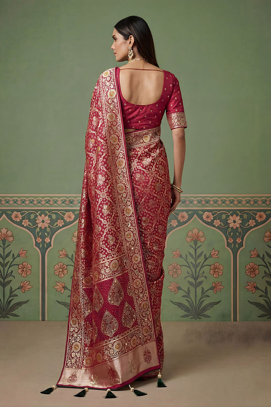 Elegant Red Heavy Embroidered Banarasi Silk Saree