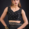Black Silk Saree Antique Silver Zari Border Party Wear Saree