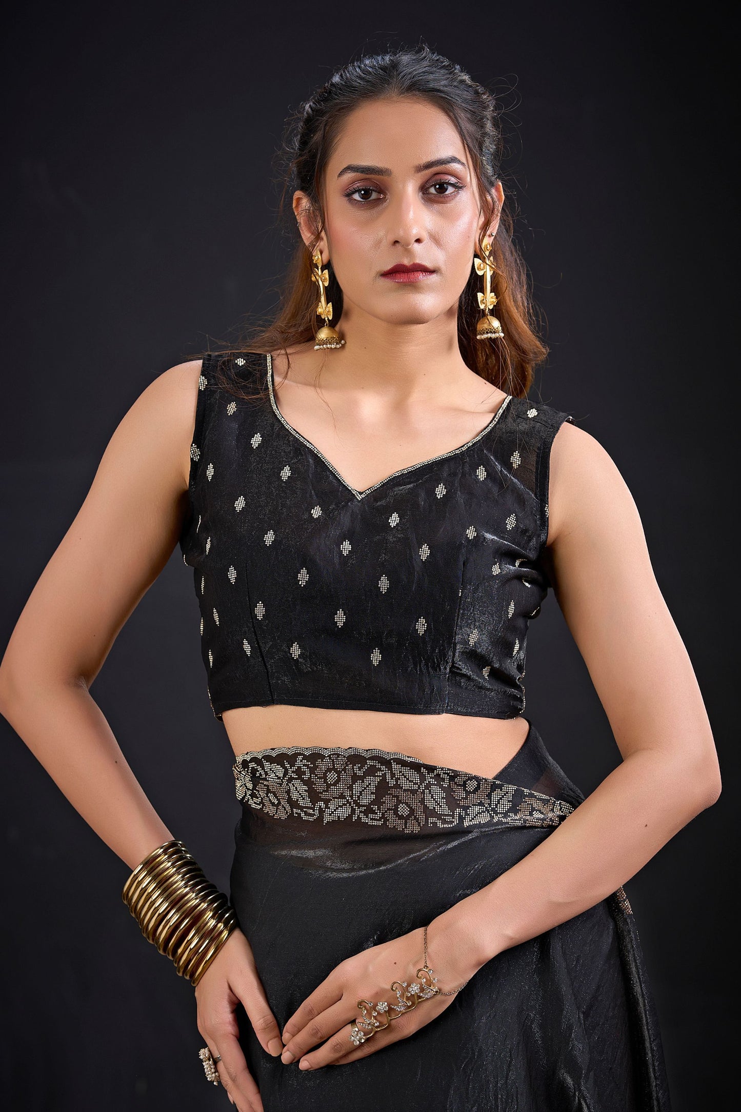 Black Silk Saree Antique Silver Zari Border Party Wear Saree