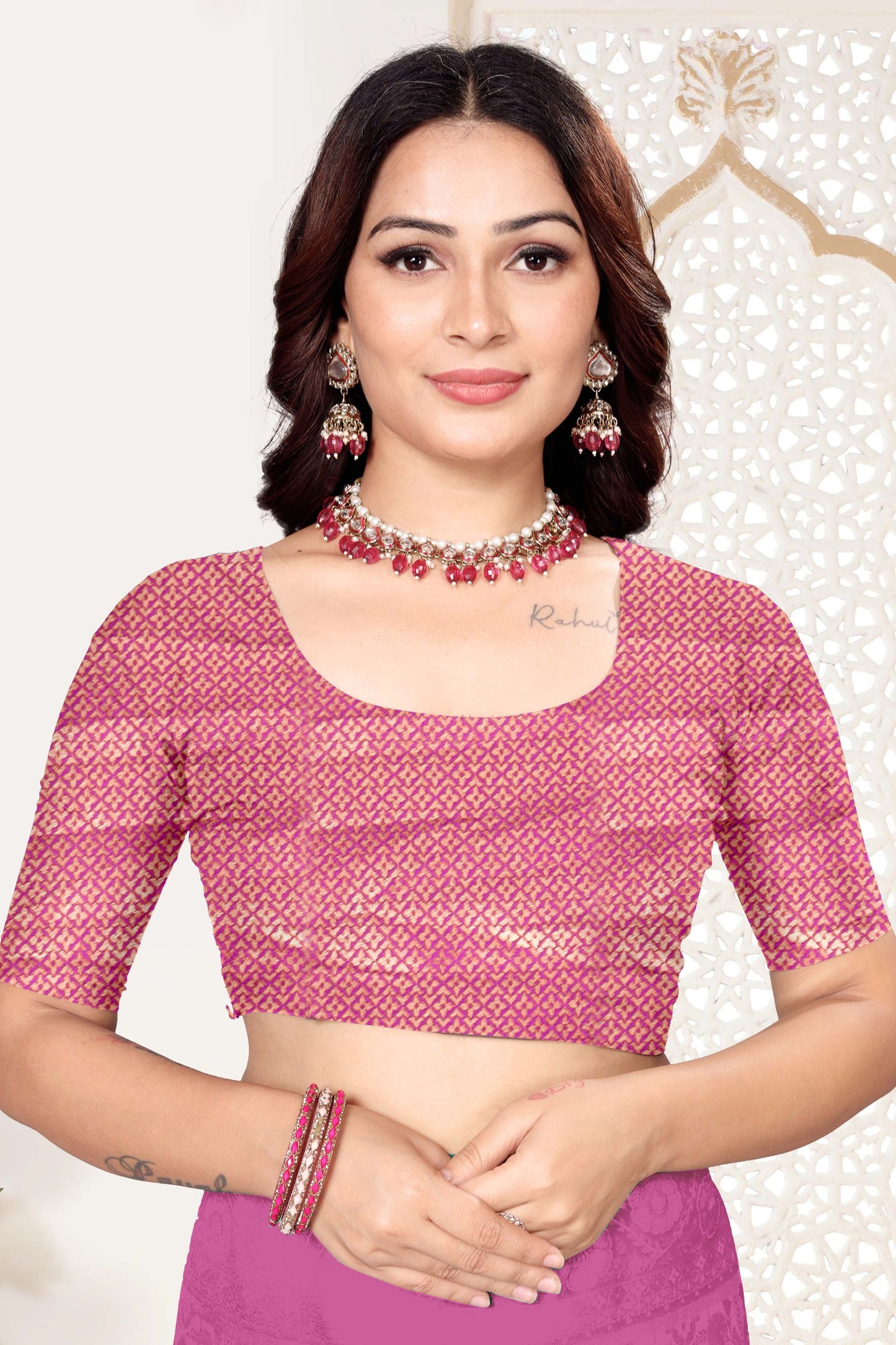 Rani Pink and Beige Banarasi Silk Saree with Rich Zari Woven Design