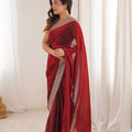 Luxury Wine Red Organza Saree with Designer Embroidered Border