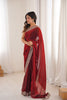 Luxury Wine Red Organza Saree with Designer Embroidered Border