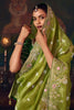 Olive Green Silk Saree with Designer Green Blouse