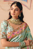 Designer Mint Green Silk Saree with Floral Zari Border Print Pallu