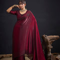 Wine Maroon Embroidered Silk Saree with Designer Blouse