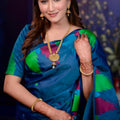 Royal Peacock Blue Soft Silk Saree Multicolor Designer Border Rich Zari Pallu