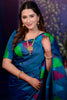 Royal Peacock Blue Soft Silk Saree Multicolor Designer Border Rich Zari Pallu
