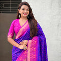 Royal Blue Saree with Rani Pink Contrast Border Traditional Printed Design