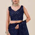 Navy Blue Net Saree with Heavy Sequins Embroidery Designer Blouse