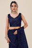 Navy Blue Net Saree with Heavy Sequins Embroidery Designer Blouse