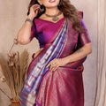 Silver Purple Banarasi Silk Saree with Rich Zari Weaving and Contrast Pallu