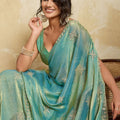 Sea Green Teal Dual Tone Designer Saree Embroidery Sequin Georgette Saree
