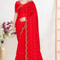 Red Silk Saree with Zari Embroidered Border Buti Design Blouse