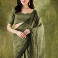 Olive Green Embroidered Designer Saree with Matching Blouse