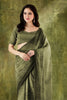 Olive Green Embroidered Designer Saree with Matching Blouse