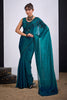Teal Green Organza Saree Black Floral Embroidery Designer Saree