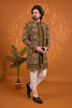 Handsome Olive Green Floral Printed Indo Western Sherwani With Designer Jacket