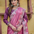 Designer Pink Silk Saree with Heavy Embroidered Border
