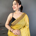 Mustard Yellow Linen Cotton Saree Artistic Elephant Print Pallu