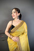 Mustard Yellow Linen Cotton Saree Artistic Elephant Print Pallu