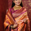 Peach Kanjivaram Silk Saree with Gold Zari Border Butti Work