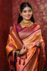 Peach Kanjivaram Silk Saree with Gold Zari Border Butti Work