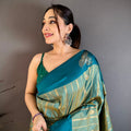Teal Blue Banarasi Silk Saree with Rich Gold Zari Weaving Tassel Pallu