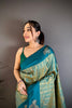 Teal Blue Banarasi Silk Saree with Rich Gold Zari Weaving Tassel Pallu